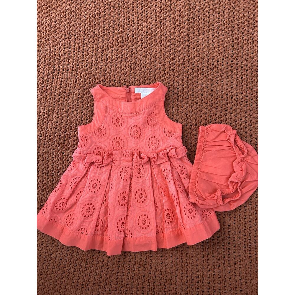 Janie And Jack Eyelet Dress And Bloomers Coral Red 3-6 Months